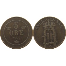 5 Ore Σουηδίας 1907 μεταχειρισμένο (XF) 5 Ore Σουηδίας 1907 μεταχειρισμένο (XF)