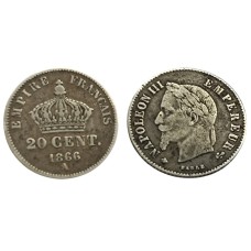 20 centimes 1866 Γαλλίας Ναπολέοντα μεταχειρισμένο (F)